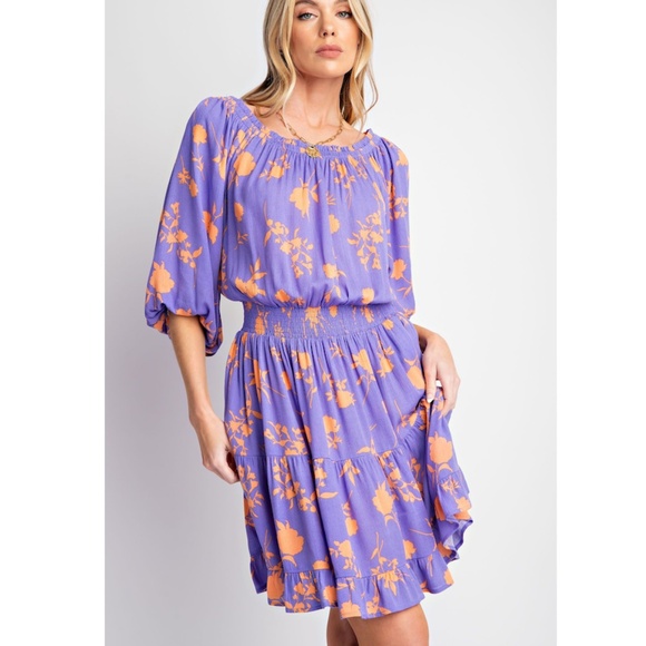 "The Isabella" Lavender Floral Print Rayon Gauze Dress - Picture 1 of 2